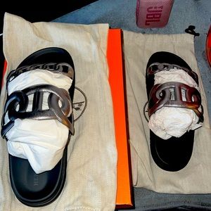 Silver and black Hermes sandals